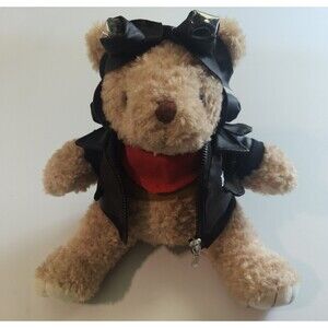 Vintage Korean Air Plush Bear with Aviator Pilot Bomber Jacket and Goggles